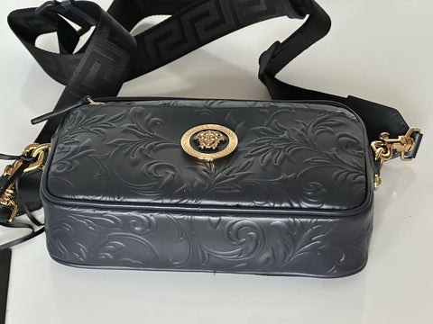 Versace Medusa Head Embossing Calf Leather Blue Crossbody Bag 1005464 IT NWT