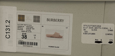 Burberry Women's Dive Gloss Pink Slide Sandals 8 US (38 Eu) 8102135 IT NIB $370