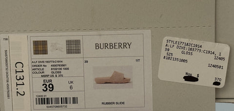 Burberry Women's Dive Gloss Pink Slide Sandals 9 US (39 Eu) 8102135 IT NIB $370