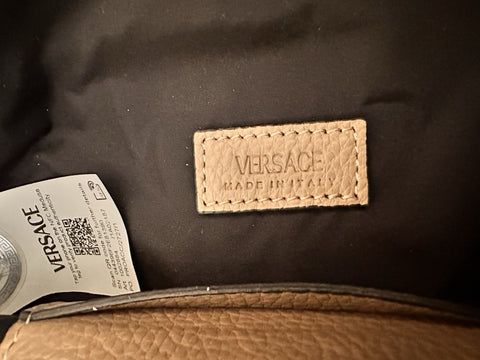 Versace Medusa Head Grainy Calf Leather Belt Bag Taupe 1002884 IT NWT $975