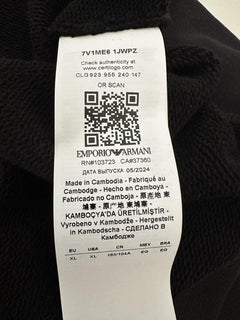 Emporio Armani Embroidered Men's Black Sweatshirt with Hoodie XL 7V1ME6 NWT $325