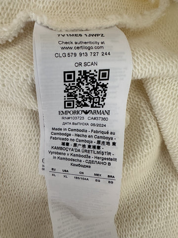 Emporio Armani Embroidered Men's White Sweatshirt with Hoodie XL 7V1ME6 NWT $325