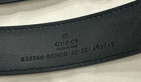 Gucci Selleria G-Buckle Women's  Leather Belt Black 80/32 IT 655566 NWT