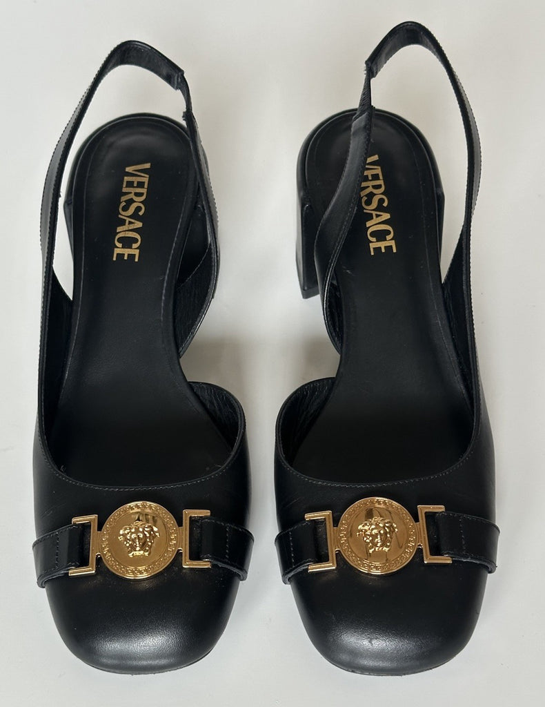 Versace Medusa Head Sling Back Calf Leather Black Shoes 9 US 1014619