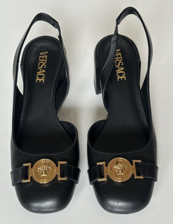 Versace Medusa Head Sling Back Calf Leather Black Shoes 9 US 1014619