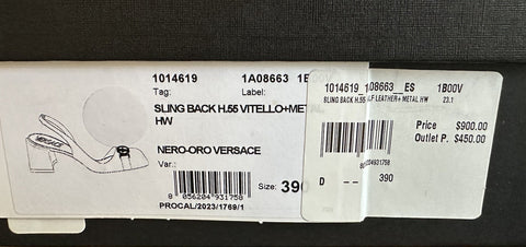 Versace Medusa Head Sling Back Calf Leather Black Shoes 9 US 1014619