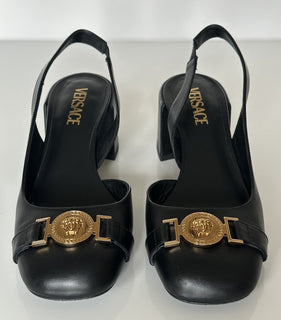 Versace Medusa Head Sling Back Calf Leather Black Shoes 9 US 1014619