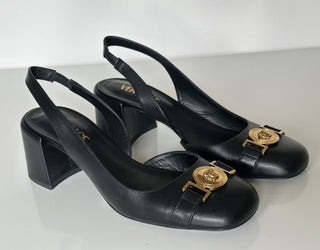 Versace Medusa Head Sling Back Calf Leather Black Shoes 9 US 1014619
