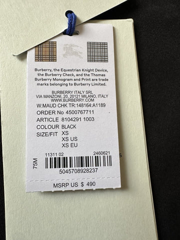 Burberry Women’s Elyssa Check Black Short Sleeve Cotton T-shirt XS 8104291 $490