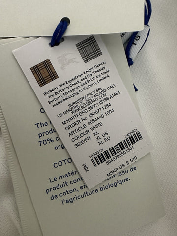 Burberry Hartford White Cotton Polo Shirt XL 8084440 NWT $510
