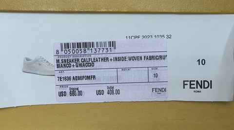 Fendi Calf Leather White Sneakers 11 US (10 Fendi) 7E1636 Italy NIB $680