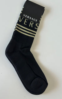 Versace Logo Socks Black/Gold Size Medium Made in Italy ICZ0003 NWT