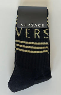 Versace Logo Socks Black/Gold Size Medium Made in Italy ICZ0003 NWT