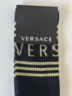 Versace Logo Socks Black/Gold Size Medium Made in Italy ICZ0003 NWT