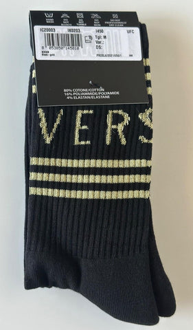 Versace Logo Socks Black/Gold Size Medium Made in Italy ICZ0003 NWT