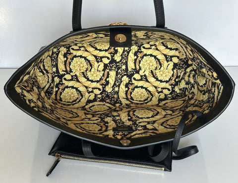 Versace Gold Medusa Calf Leather Black Tote Bag 1015533 Italy NWT $1875