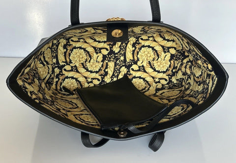 Versace Gold Medusa Calf Leather Black Tote Bag 1015533 Italy NWT $1875