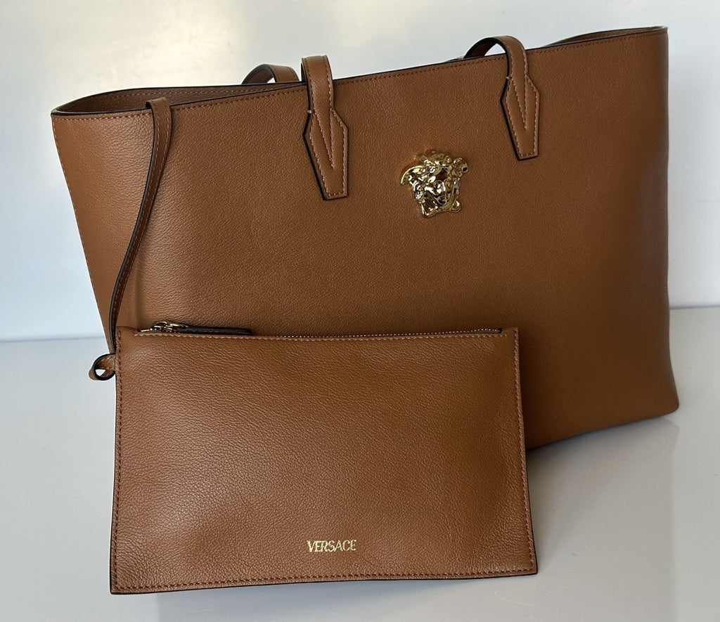Versace Gold Medusa Calf Leather Brown Tote Bag 1015533 NWT $1875
