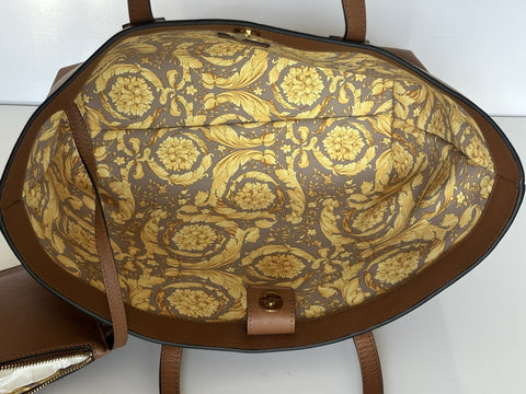 Versace Gold Medusa Calf Leather Brown Tote Bag 1015533 NWT $1875