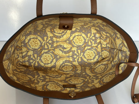 Versace Gold Medusa Calf Leather Brown Tote Bag 1015533 NWT $1875