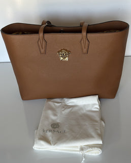 Versace Gold Medusa Calf Leather Brown Tote Bag 1015533 NWT $1875