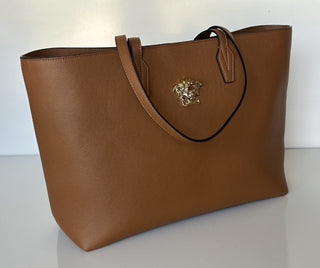 Versace Gold Medusa Calf Leather Brown Tote Bag 1015533 NWT $1875