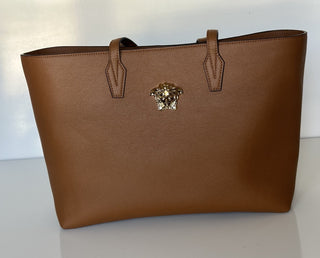 Versace Gold Medusa Calf Leather Brown Tote Bag 1015533 NWT $1875