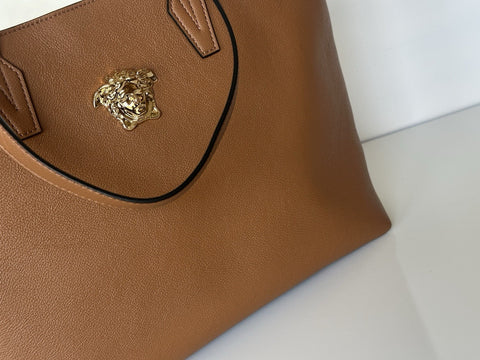 Versace Gold Medusa Calf Leather Brown Tote Bag 1015533 NWT $1875