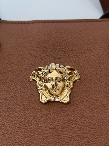 Versace Gold Medusa Calf Leather Brown Tote Bag 1015533 NWT $1875