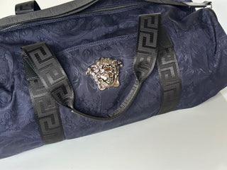 Versace Medusa Head & Greca Key Nylon Large Blue Duffle Bag Italy 1015571 NWT