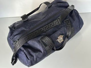 Versace Medusa Head & Greca Key Nylon Large Blue Duffle Bag Italy 1015571 NWT