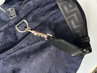 Versace Medusa Head & Greca Key Nylon Large Blue Duffle Bag Italy 1015571 NWT