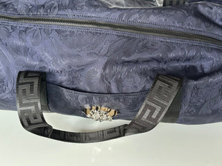 Versace Medusa Head & Greca Key Nylon Large Blue Duffle Bag Italy 1015571 NWT