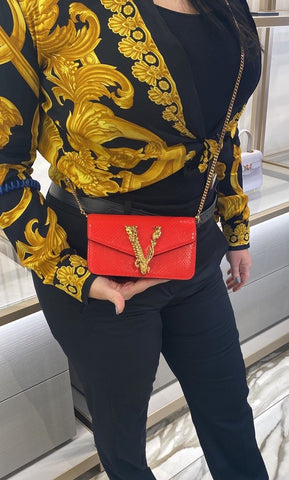 Versace Virtus Calf Leather Red Mini Shoulder Bag 1013356 IT NWT $1350