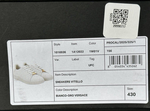 Versace Medusa Men's White Leather Sneakers 10 US (43 Euro) 1016936 NIB