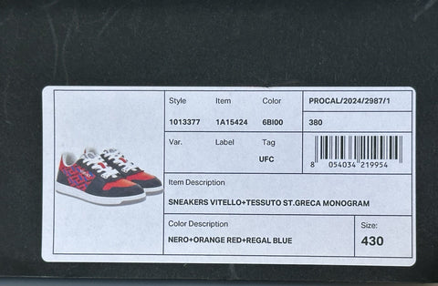 Versace Greca Men’s Leather Black/Orange Red Sneakers 10 US (43) 1013377 IT NIB