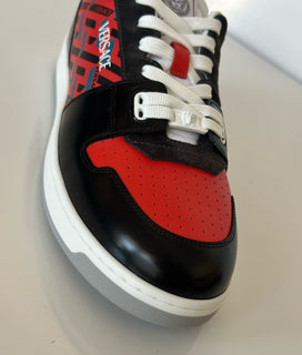 Versace Greca Men’s Leather Black/Orange Red Sneakers 10 US (43) 1013377 IT NIB