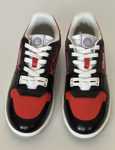 Versace Greca Men’s Leather Black/Orange Red Sneakers 10 US (43) 1013377 IT NIB