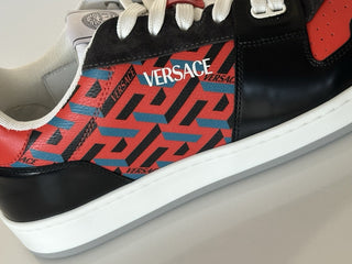Versace Greca Men’s Leather Black/Orange Red Sneakers 10 US (43) 1013377 IT NIB