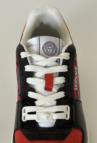 Versace Greca Men’s Leather Black/Orange Red Sneakers 10 US (43) 1013377 IT NIB