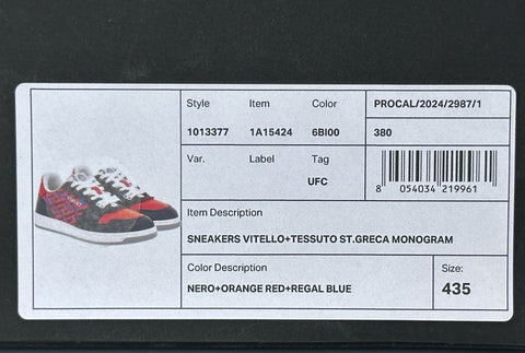 Versace Greca Men’s Leather Black/Orange Red Sneakers 10.5 US (43.5) 1013377 IT