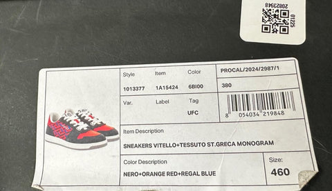 Versace Greca Men’s Leather Black/Orange Red Sneakers 13 US (46) 1013377 IT NIB