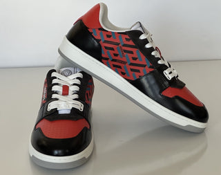 Versace Greca Men’s Leather Black/Orange Red Sneakers 13 US (46) 1013377 IT NIB
