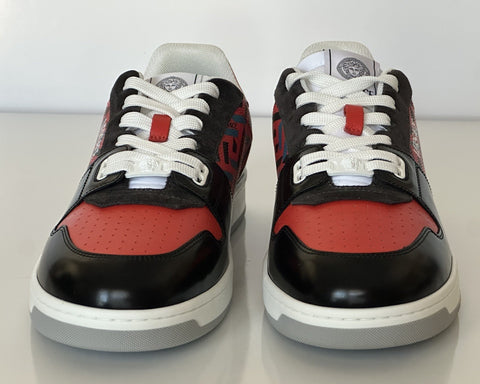 Versace Greca Men’s Leather Black/Orange Red Sneakers 13 US (46) 1013377 IT NIB