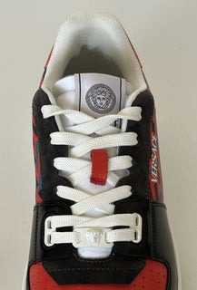 Versace Greca Men’s Leather Black/Orange Red Sneakers 13 US (46) 1013377 IT NIB