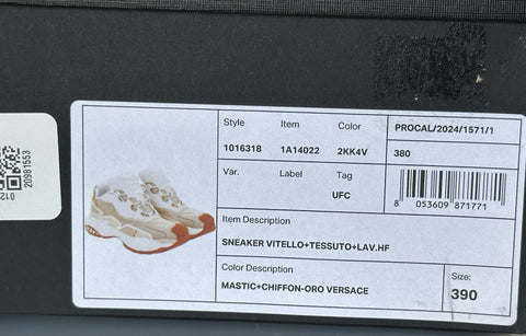 Versace Mercury Women’s White/Beige Sneakers 9 US (39 Euro) 1016318 NIB $890