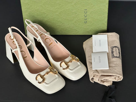 Gucci Horsebit Womens Pump Leather White Shoes Sandals 11.5 US (41.5) 643892 NIB