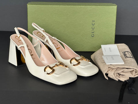 Gucci Horsebit Womens Pump Leather White Shoes Sandals 11.5 US (41.5) 643892 NIB