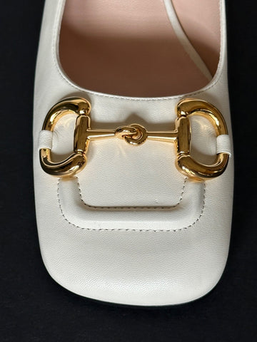 Gucci Horsebit Womens Pump Leather White Shoes Sandals 11.5 US (41.5) 643892 NIB