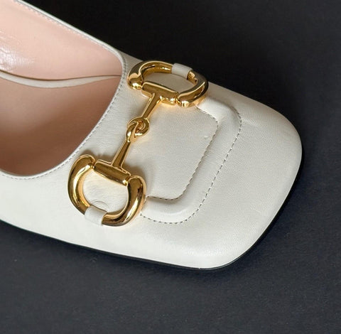 Gucci Horsebit Womens Pump Leather White Shoes Sandals 11.5 US (41.5) 643892 NIB